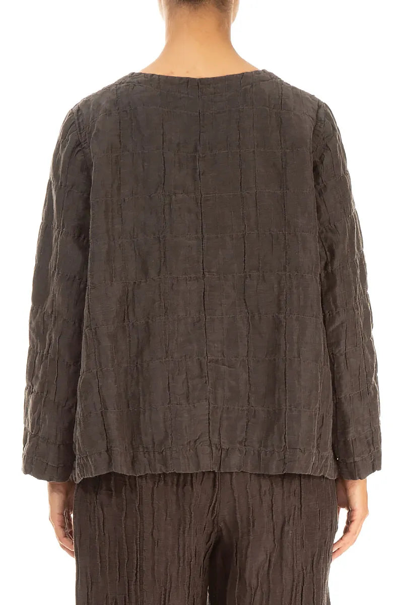 Forest Brown Pleated Silk Linen Blouse 2