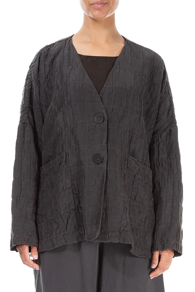 Forest Brown Pleated Silk Linen Jacket 1