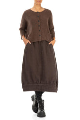 Forest Brown Textured Linen Midi Skirt 4