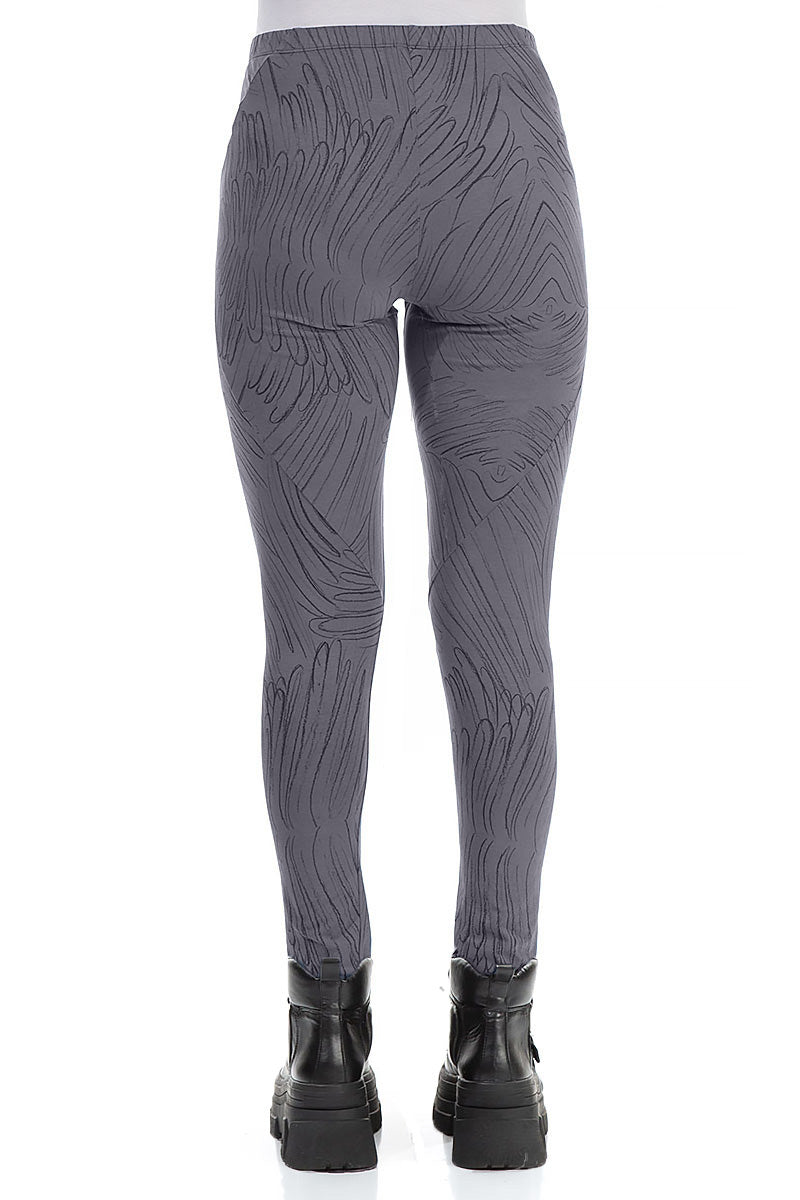 Forest Grey Feathers Cotton Leggings 2