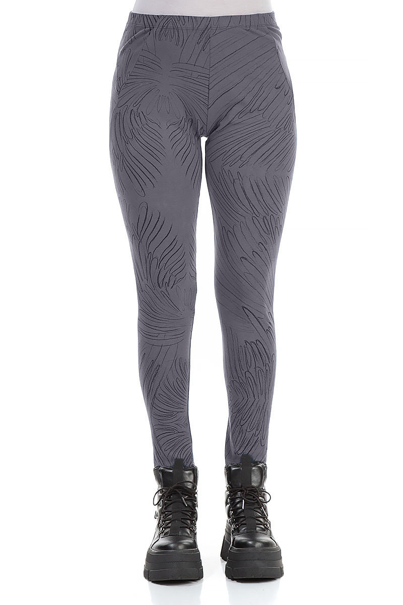 Forest Grey Feathers Cotton Leggings 1