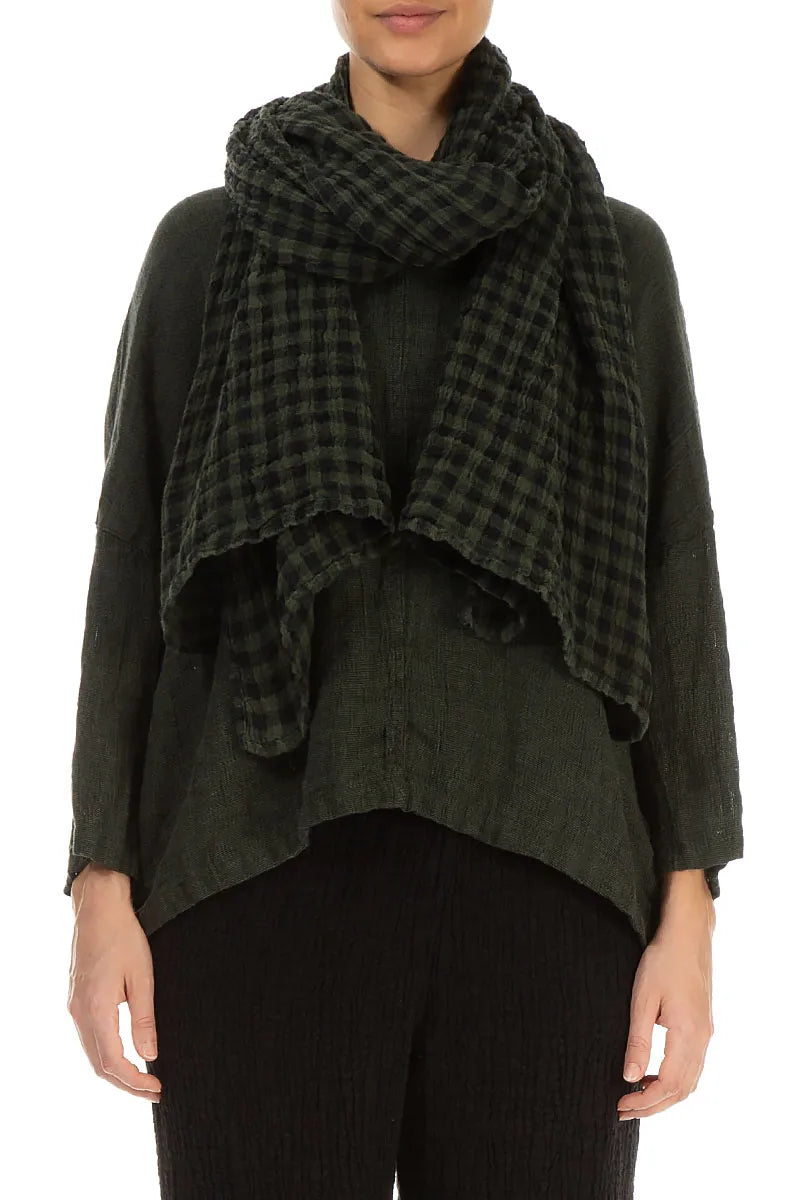 Forest Mist Check Gauze Linen Scarf 1