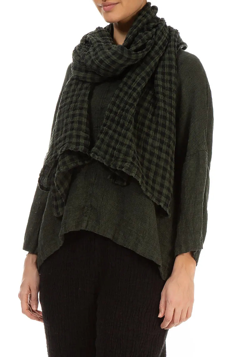 Forest Mist Check Gauze Linen Scarf 3