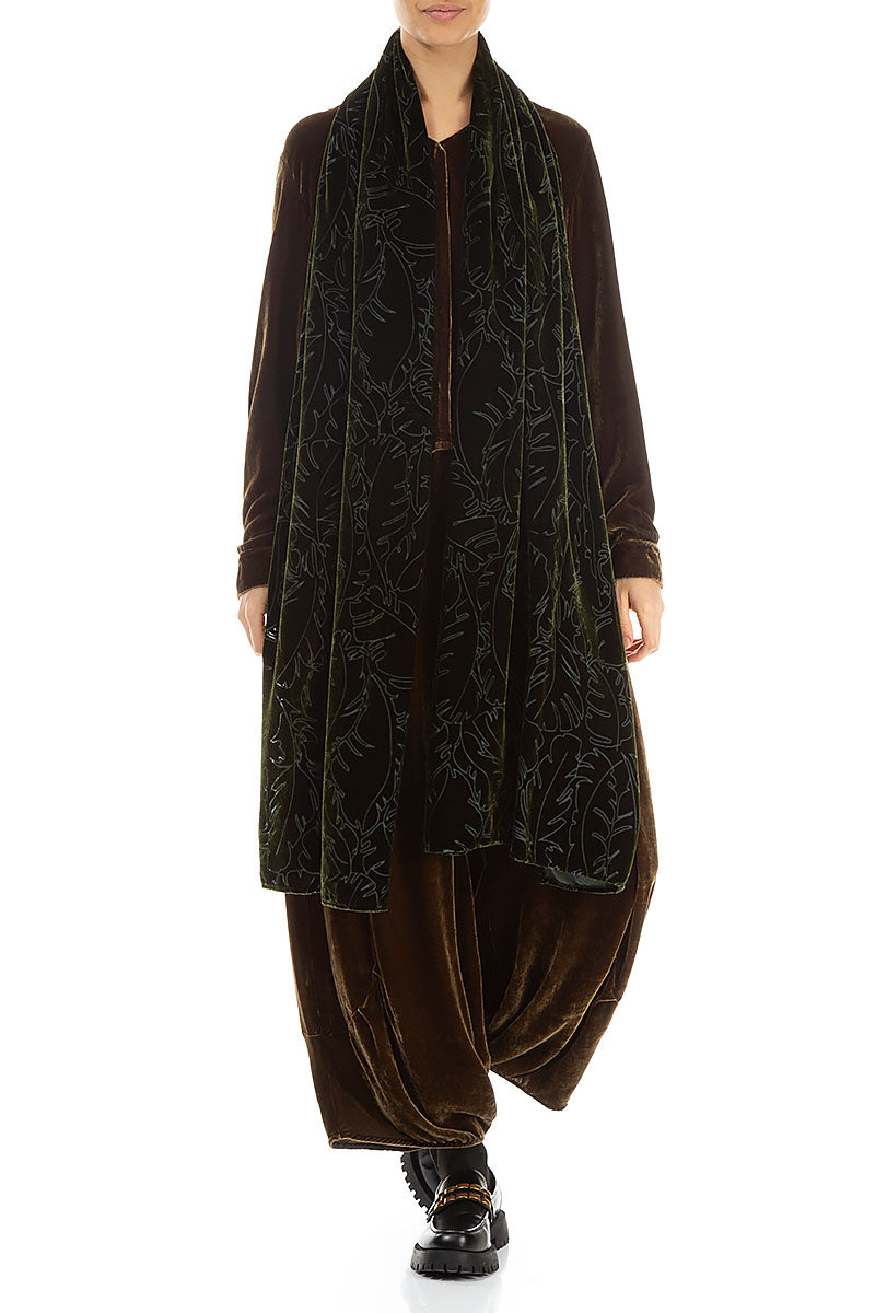 Forest Mist Devoré Feather Silk Velvet Scarf 2