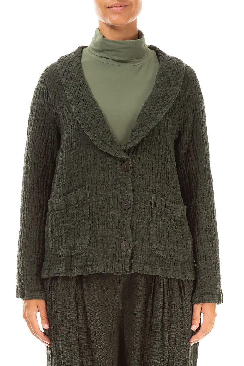 Veste en lin texturé couleur brume de forêt