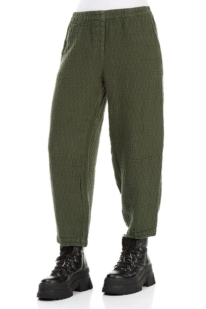 Pantalon en lin texturé couleur brume de forêt