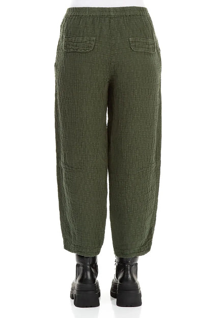 Pantalon en lin texturé couleur brume de forêt