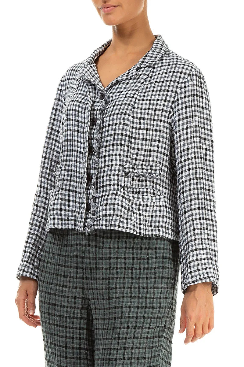 Veste en lin à carreaux Heritage à bords effilochés