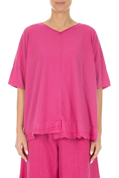 Frayed Hem Fuchsia Cotton Top