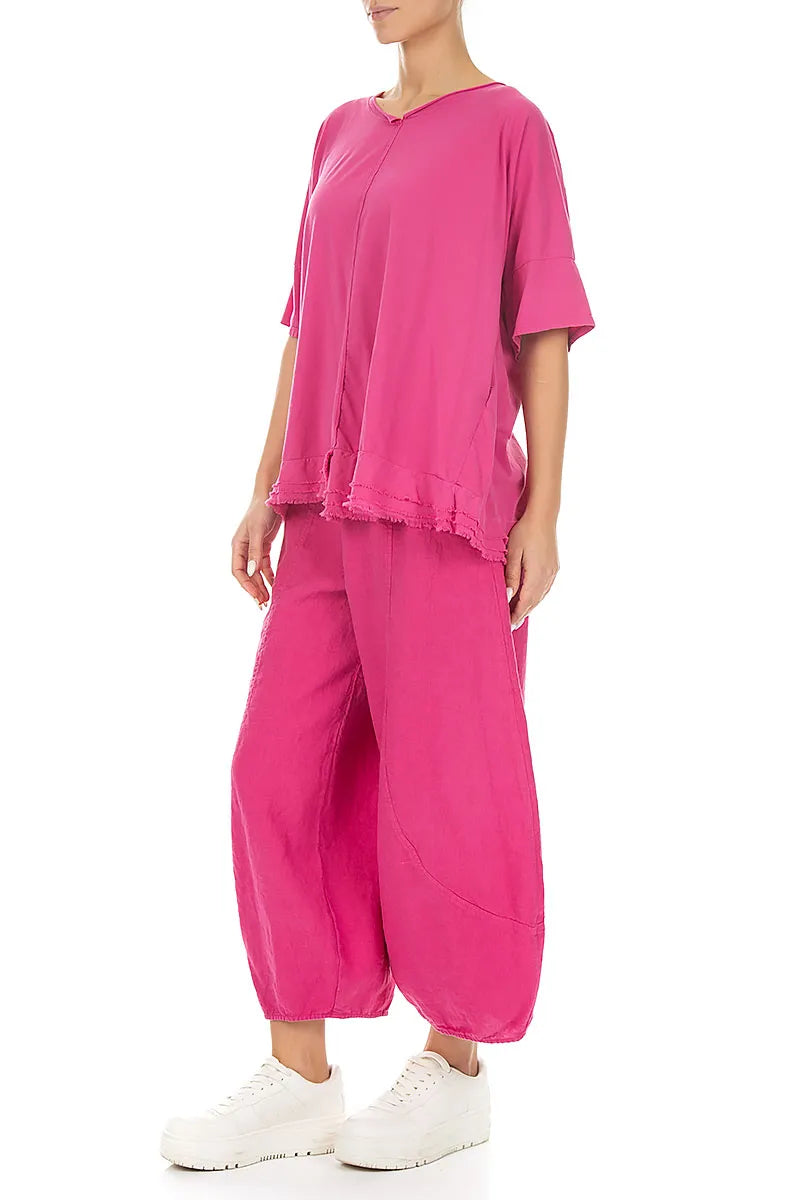Frayed Hem Fuchsia Cotton Top