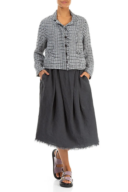 Frayed Hem Graphite Linen Skirt 4
