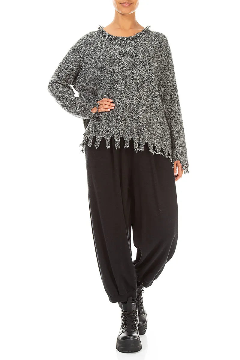 Frayed Hem Grey Mélange Cashmere Sweater 4