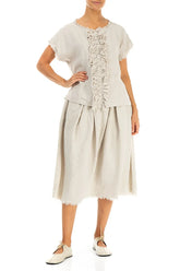 Frayed Hem Natural Linen Skirt 4
