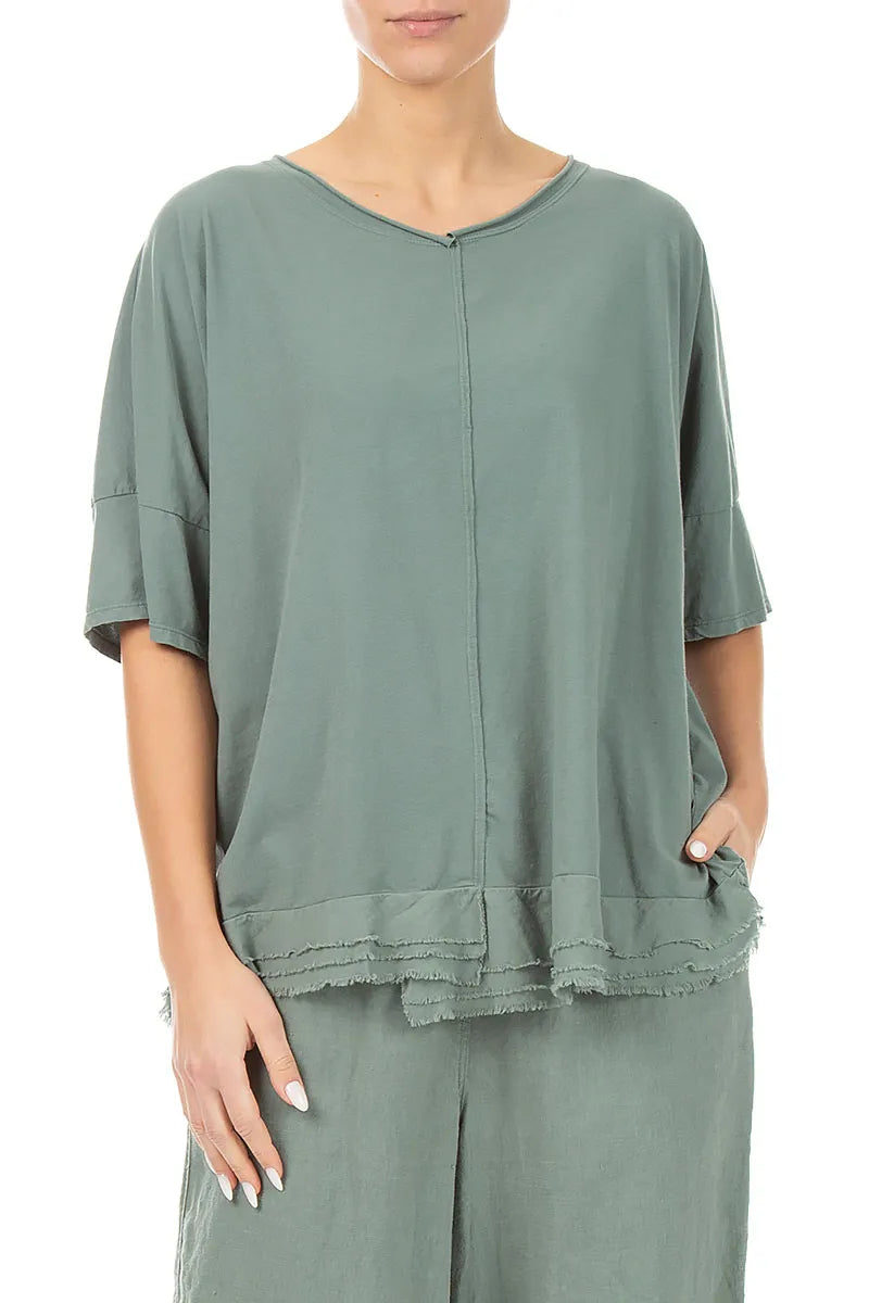 Frayed Hem Sage Cotton Top 3