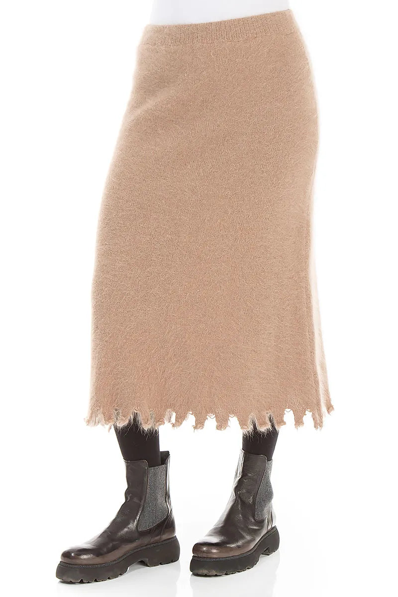 Frayed Hem Soft Taupe Angora Skirt 3