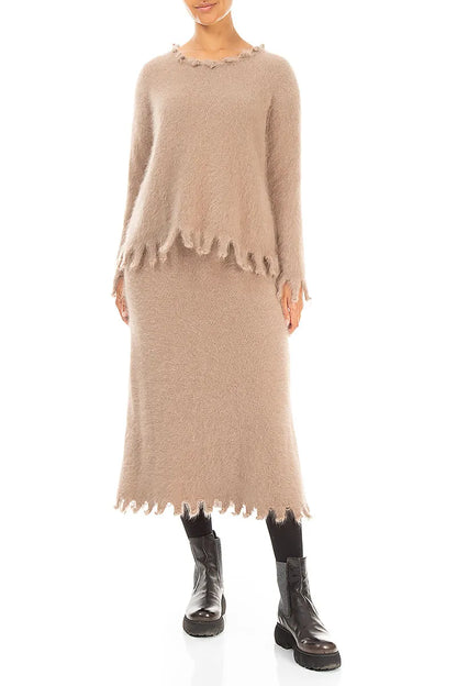 Frayed Hem Soft Taupe Angora Skirt 4