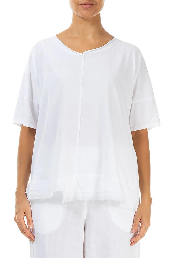 Frayed Hem White Cotton Top 1