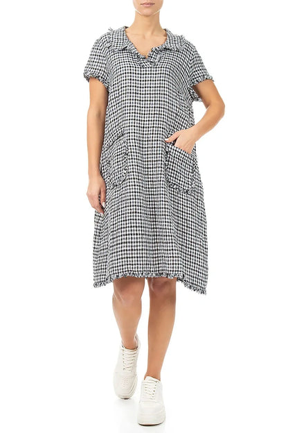 Frayed Heritage Check Linen Dress 4