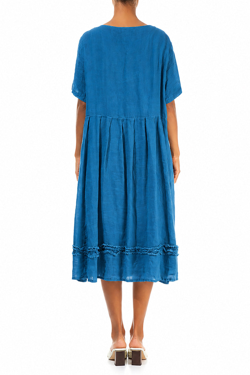 Frill Cobalt Blue Gauze Linen Dress 2
