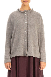 Frill Collar Beige Wool Cardigan 1