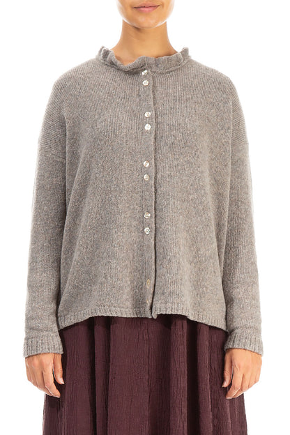 Frill Collar Beige Wool Cardigan 1