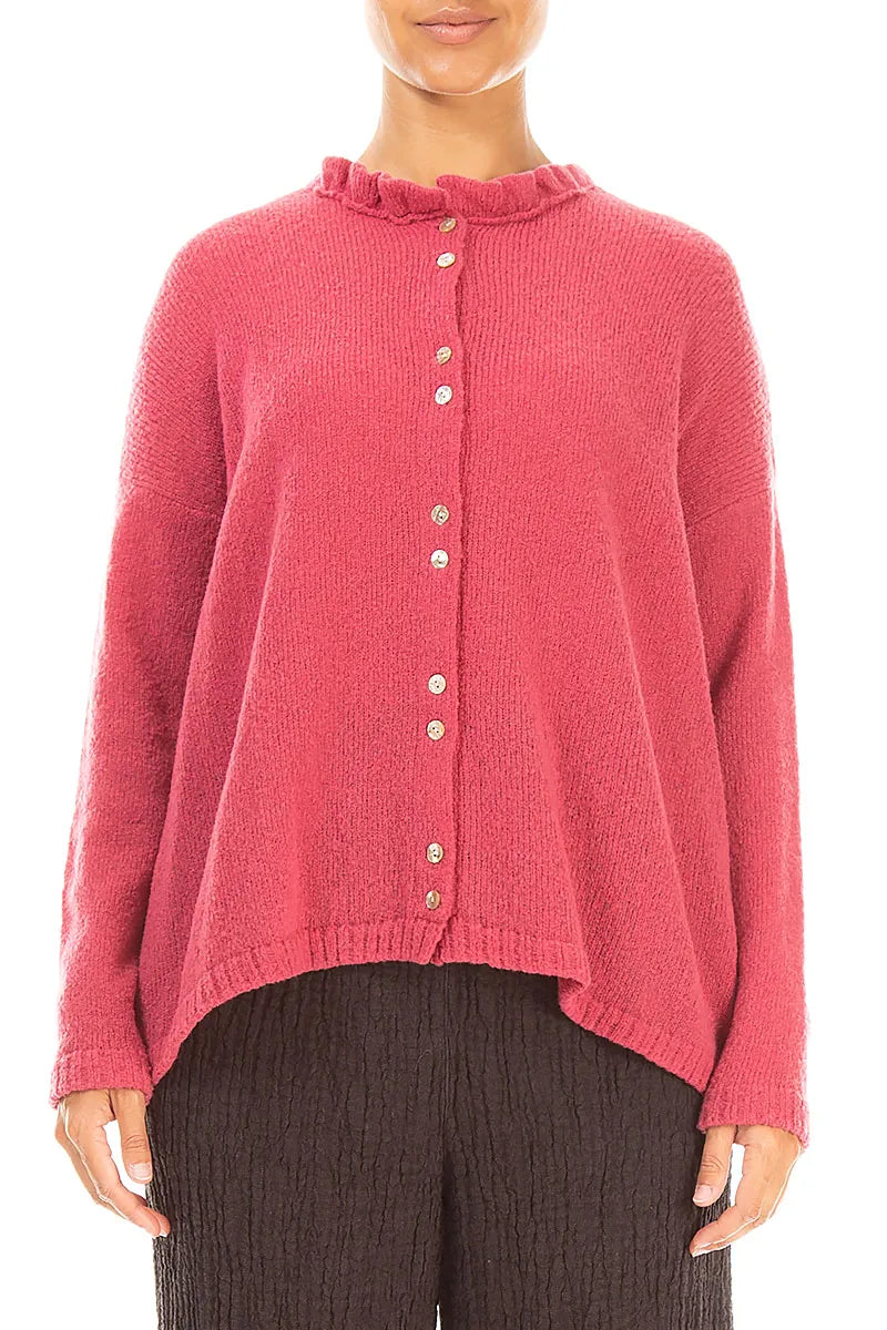 Frill Collar Berry Rose Wool Cardigan 1