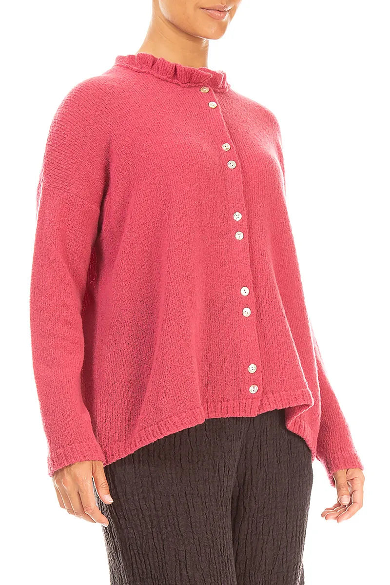 Frill Collar Berry Rose Wool Cardigan 3