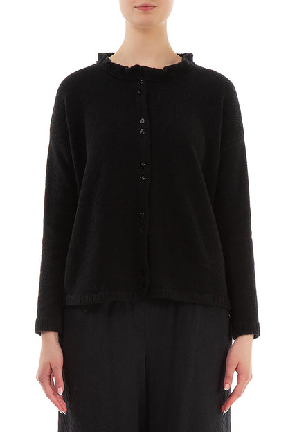 Frill Collar Black Wool Cardigan 1