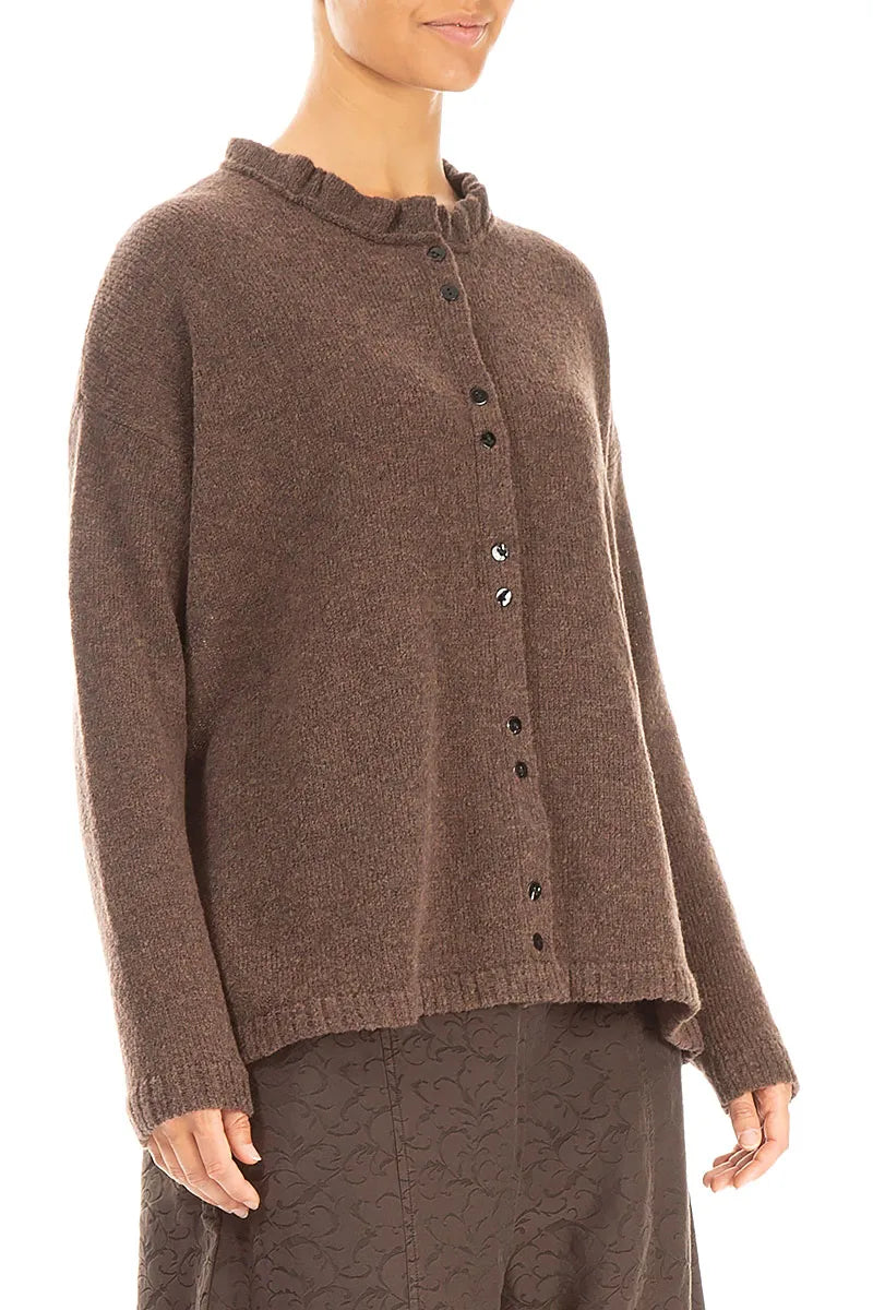Frill Collar Brown Wool Cardigan 3