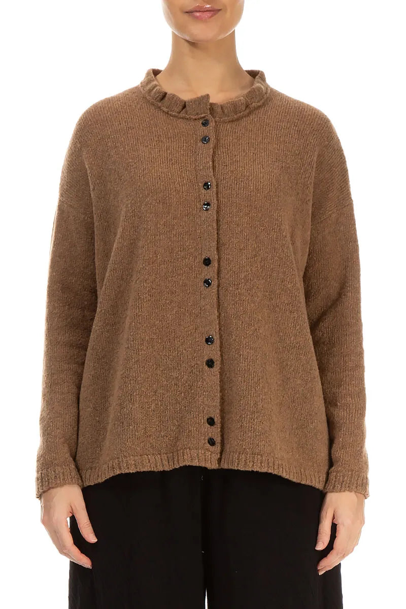 Frill Collar Caramel Wool Cardigan 1