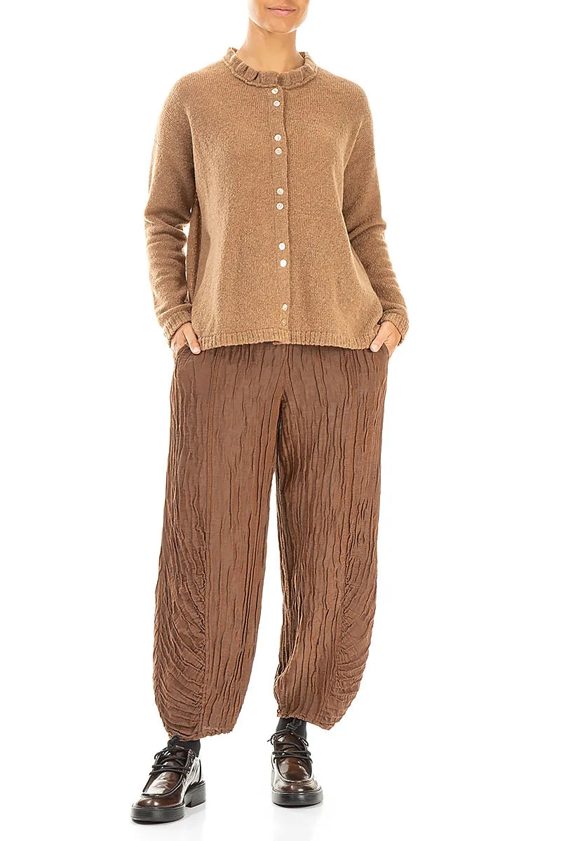 Frill Collar Caramel Wool Cardigan 4