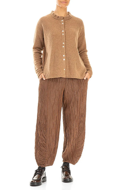 Frill Collar Caramel Wool Cardigan 4