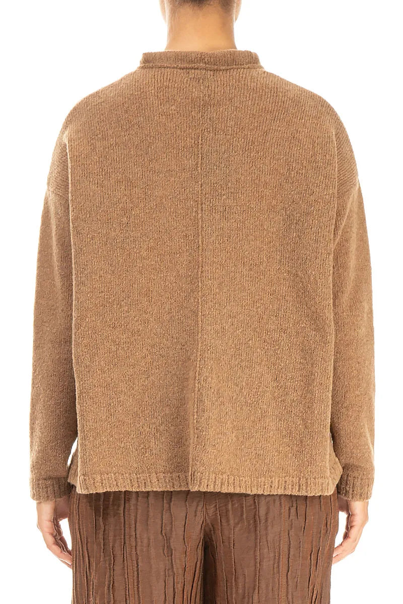 Frill Collar Caramel Wool Cardigan 2