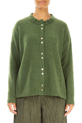 Frill Collar Dark Sage Wool Cardigan 1