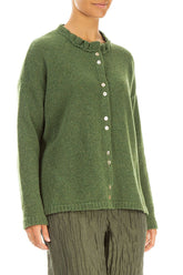 Frill Collar Dark Sage Wool Cardigan 3