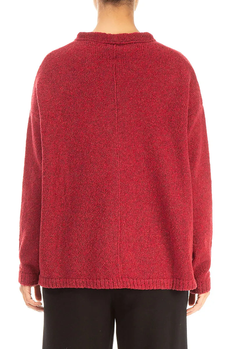 Frill Collar Ruby Red Wool Cardigan 2