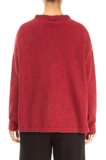 Frill Collar Ruby Red Wool Cardigan 2
