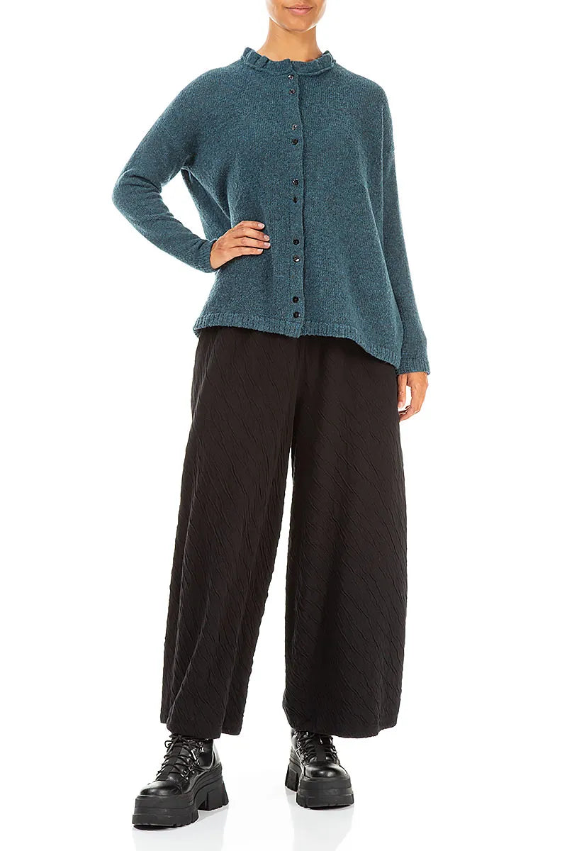 Frill Collar Teal Wool Cardigan 4