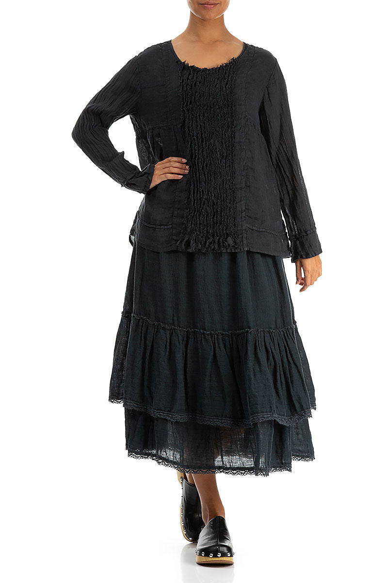 Frill Graphite Gauze Linen Blouse 4