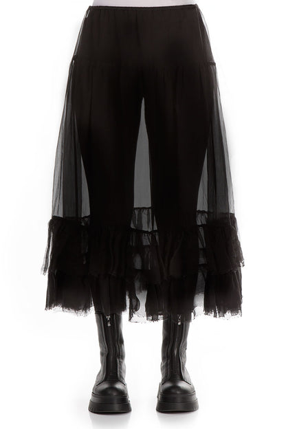 Frilled Black Silk Chiffon Underskirt 1