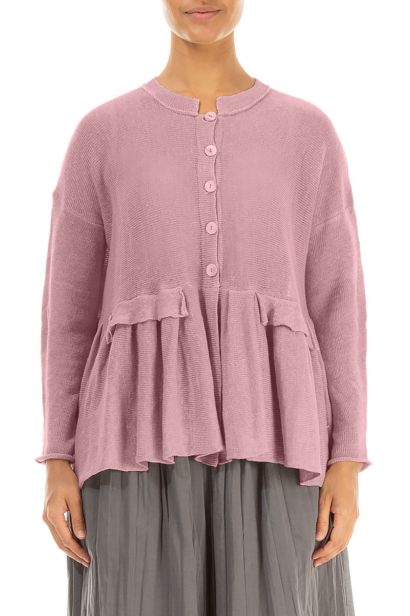 Frilled Hem Mauve Pink Linen Cardigan 1