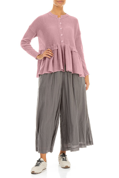 Frilled Hem Mauve Pink Linen Cardigan 4