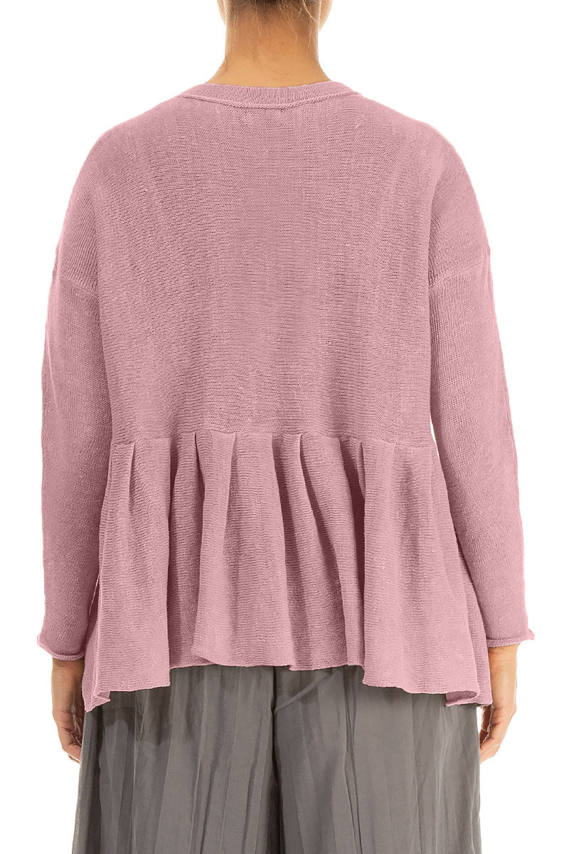 Frilled Hem Mauve Pink Linen Cardigan 2