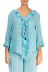 Frilled Ice Blue Linen Blouse 1