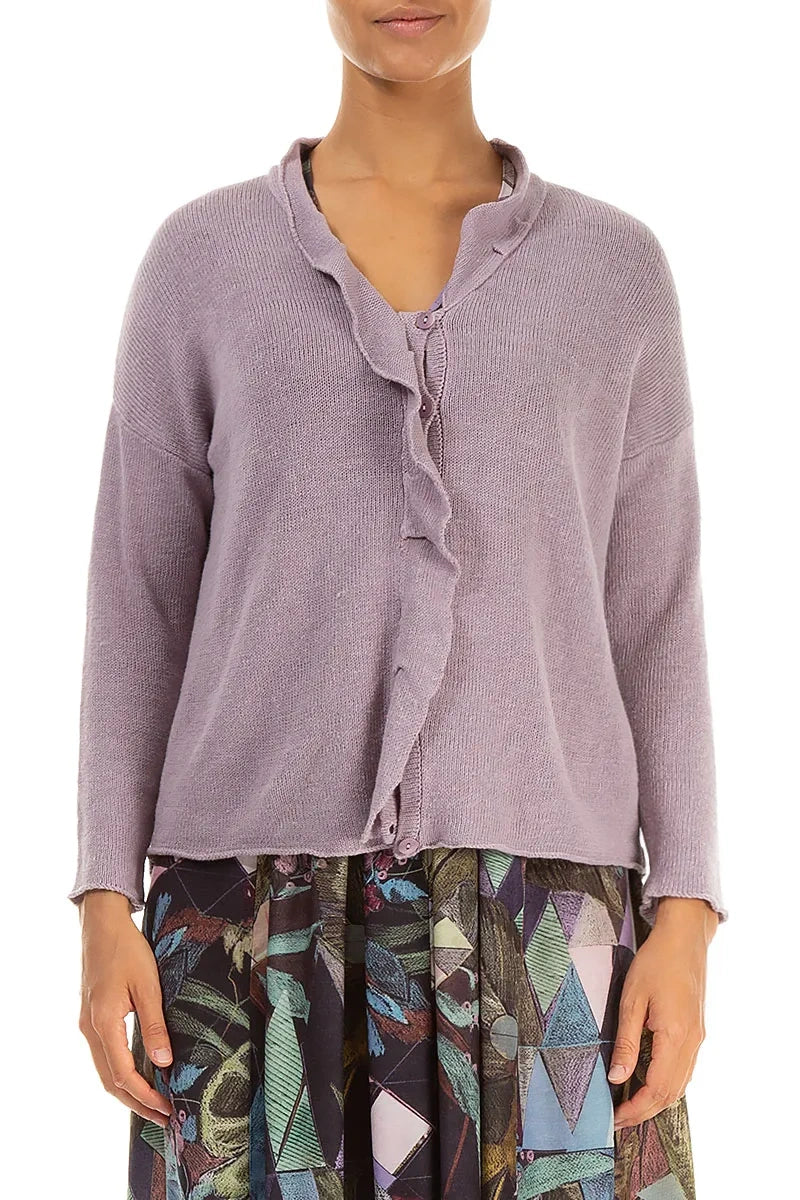 Frilled Neck Lilac Linen Cardigan 1