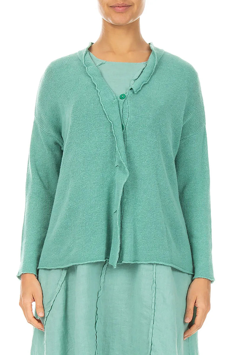 Frilled Neck Leinenstrickjacke in Mintgrün