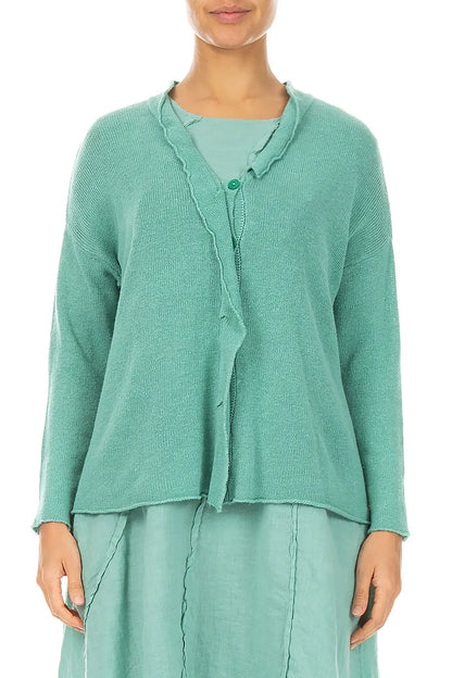 Frilled Neck Leinenstrickjacke in Mintgrün