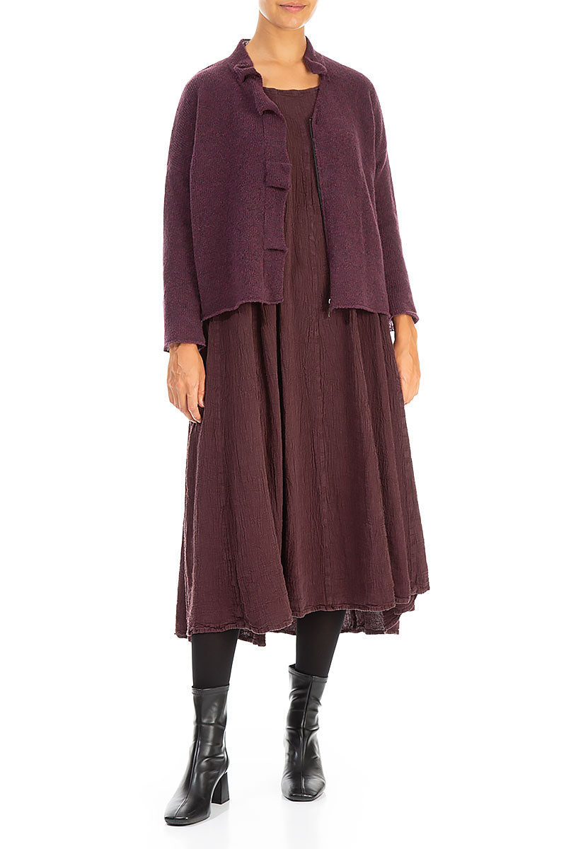 Frilled Neck Mulberry Wool Cardigan 4
