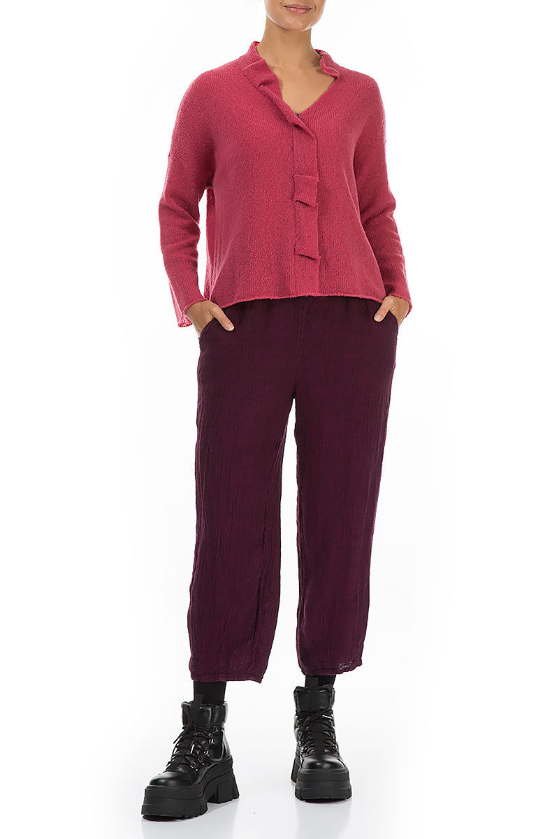 Frilled Neck Pink Punch Wool Cardigan 4