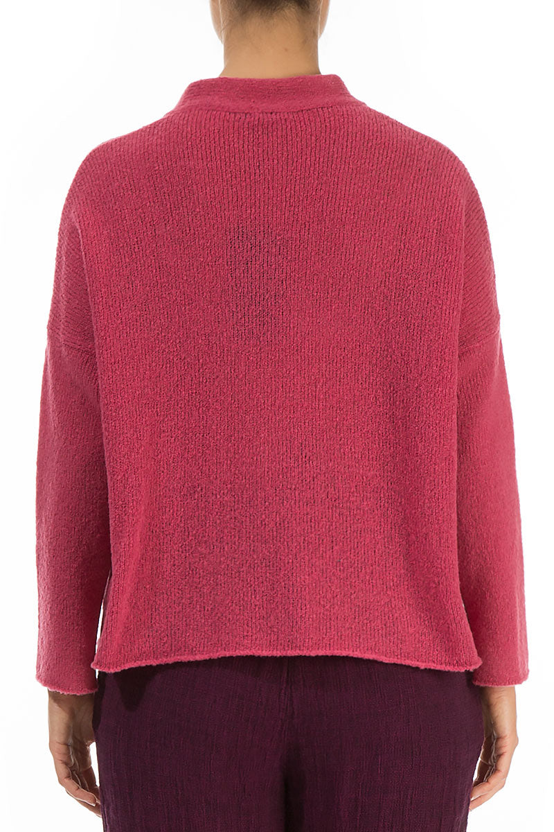 Frilled Neck Pink Punch Wool Cardigan 2